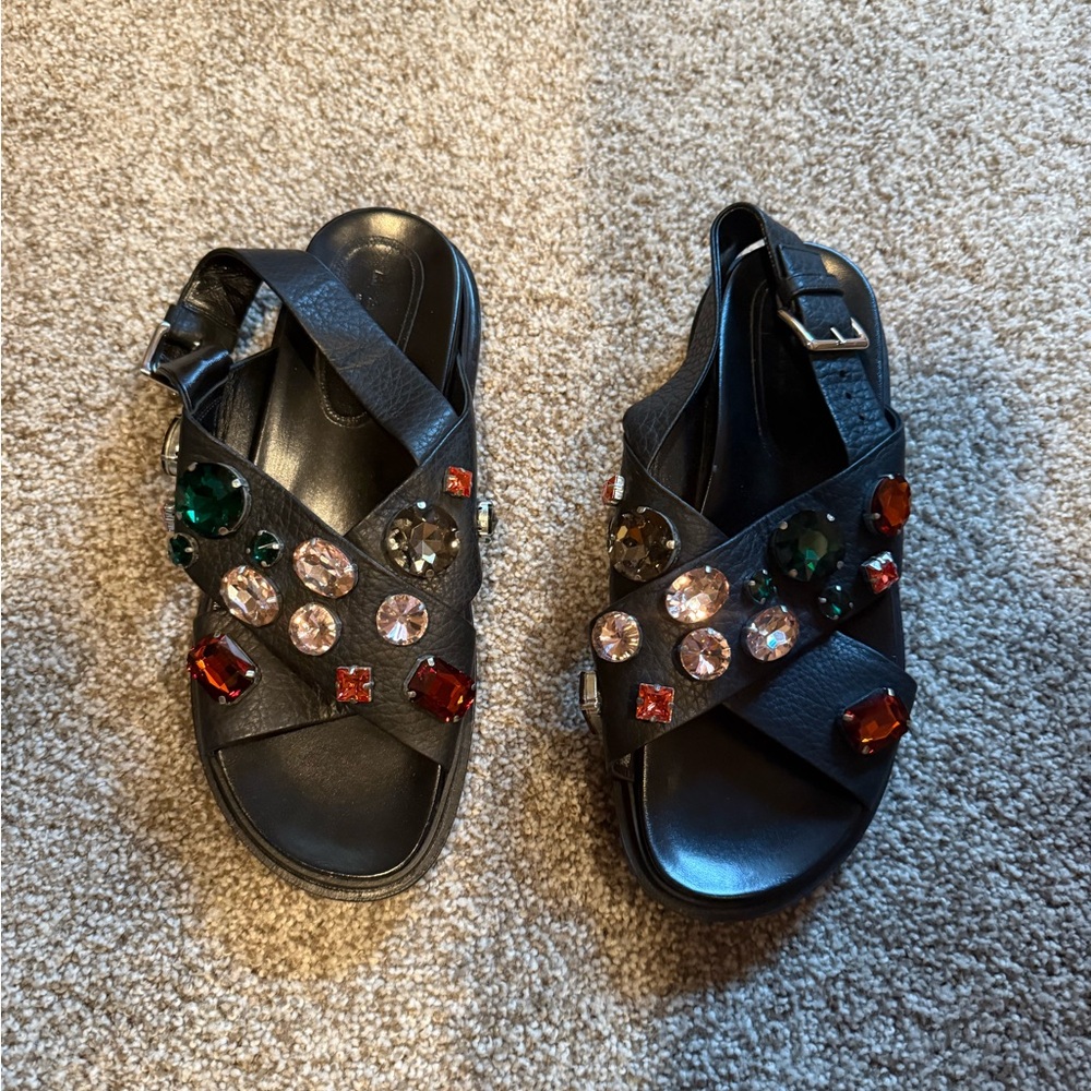 Marni Black Sandals with Colorful Gemstones